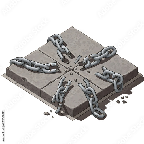 Stone block chained tight symbolizing restriction, imprisonment, or limitation.