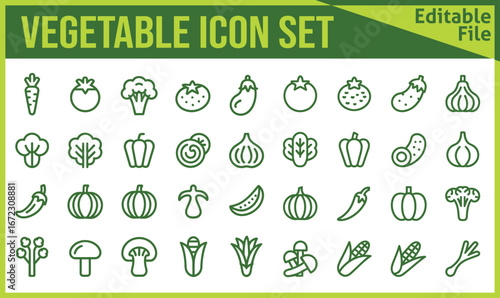 Collection of fresh vegetable icons for healthy eating and cooking designs