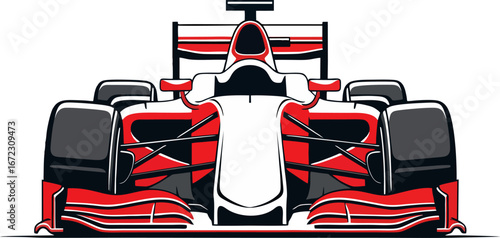 This striking vector illustration depicts the powerful front view of a modern Formula 1 race car, emphasizing its sleek design for high-speed racing.