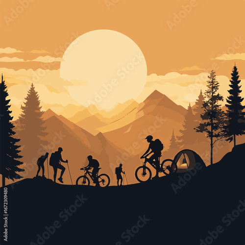 Adventure & Outdoor Silhouettes, hiking, climbing, camping, cycling, outdoor, nature, travel