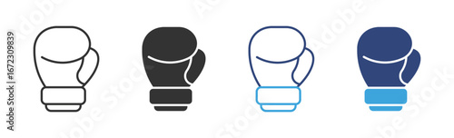 Boxing glove icon set in outline and flat style , vector illustration.
