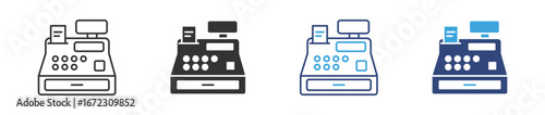 Cash Register icon set in outline and flat style , vector illustration.