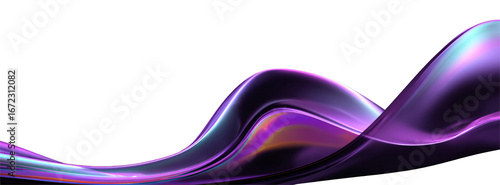 Liquid glass flows on a transparent background in the form of a transparent, iridescent, shiny, wide purple, lilac wave. For designers, marketers. Popular image, illustration, object.