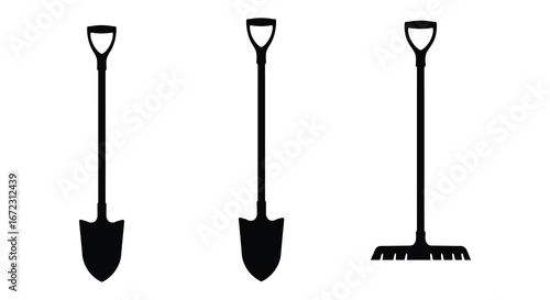 Three gardening tools on a white background