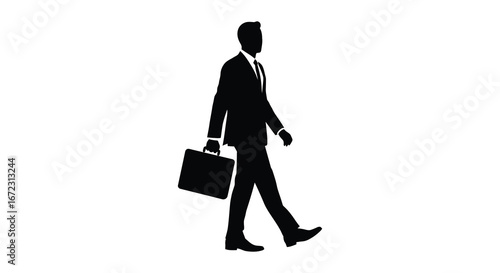 Businessman walking with briefcase in hand in a professional silhouette