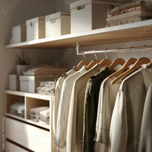 깔끔하게 정리된 미니멀 옷장 수납