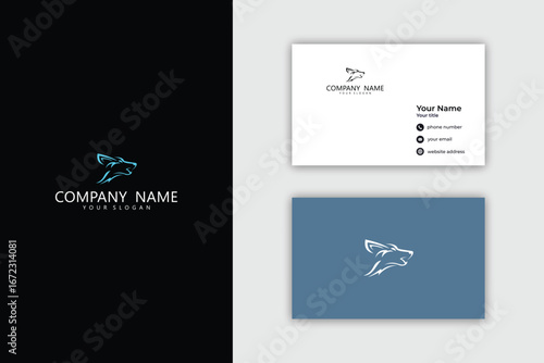Modern Animal Head Logo Design with Business Card Mockup for Tech Company.
