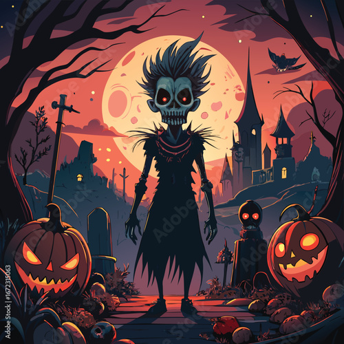 Chilling halloween illustration with spooky elements and vibrant colors