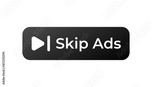 Illustration of a play button and skip ads text on a rectangular sign with a dark border.