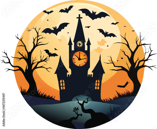 Spooky halloween scene with dark elements and vibrant colors
