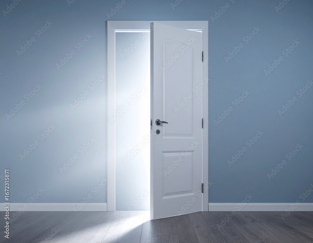 Puerta entreabierta iluminada desde dentro con un haz de luz, transmitiendo intriga y curiosidad Puerta entreabierta iluminada desde dentro con un haz de luz, transmitiendo intriga y curiosidad