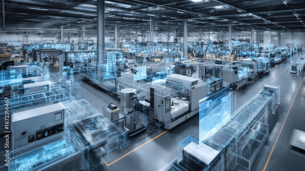 Naklejka premium Advanced automation techniques for sterile manufacturing in wide-angle factory settings