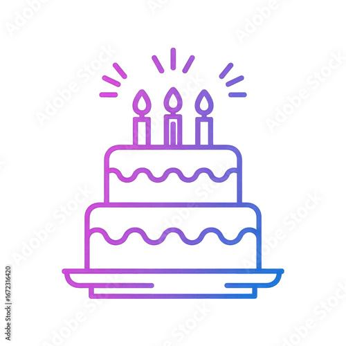 Birthday cake with three candles isolated on transparent background