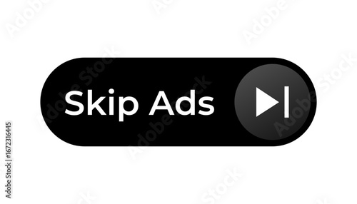 a digital button icon labeled skip ads with a play symbol used on video streaming platforms.