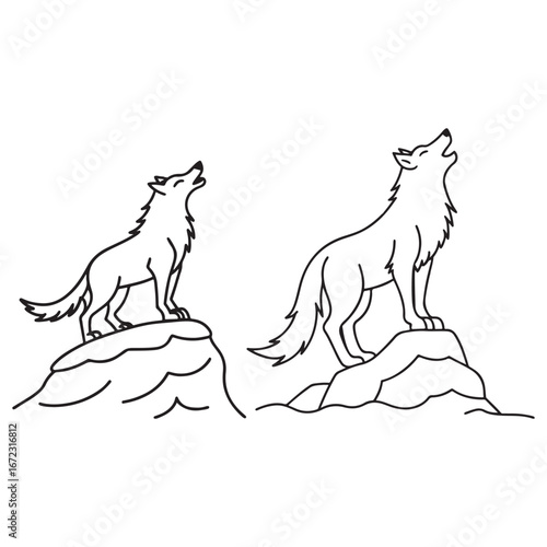 Wolves howling on rocks