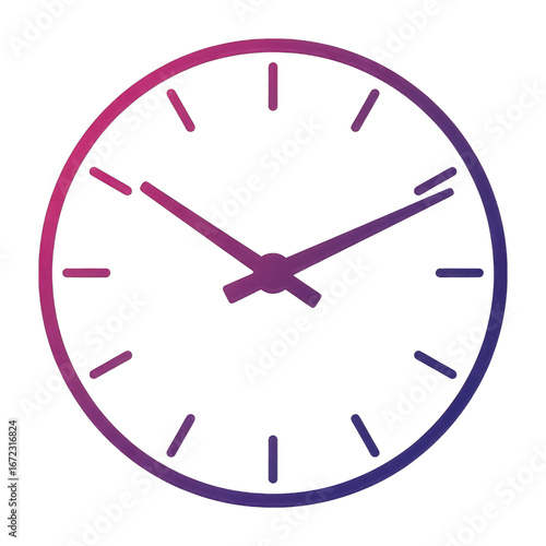 A purple and pink gradient clock face showing the time