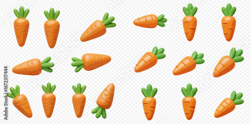 Collection of cartoon carrots in various orientations.