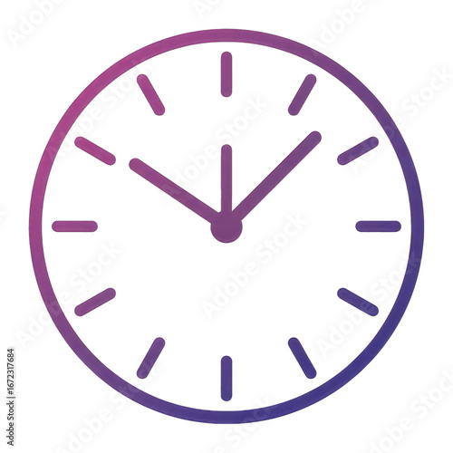 A purple and pink gradient clock face showing the time