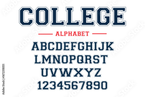 Classic college font. Vintage sport font in american style for football, baseball or basketball logos and t-shirt. Athletic department typeface, varsity style font. Vector

