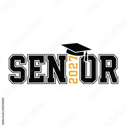 Senior 2027 Graduation T Shirt Design with Varsity Typography and Cap