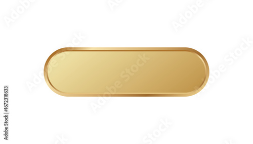 Rectangular golden nameplate with smooth, rounded edges. its reflective surface gleams softly.