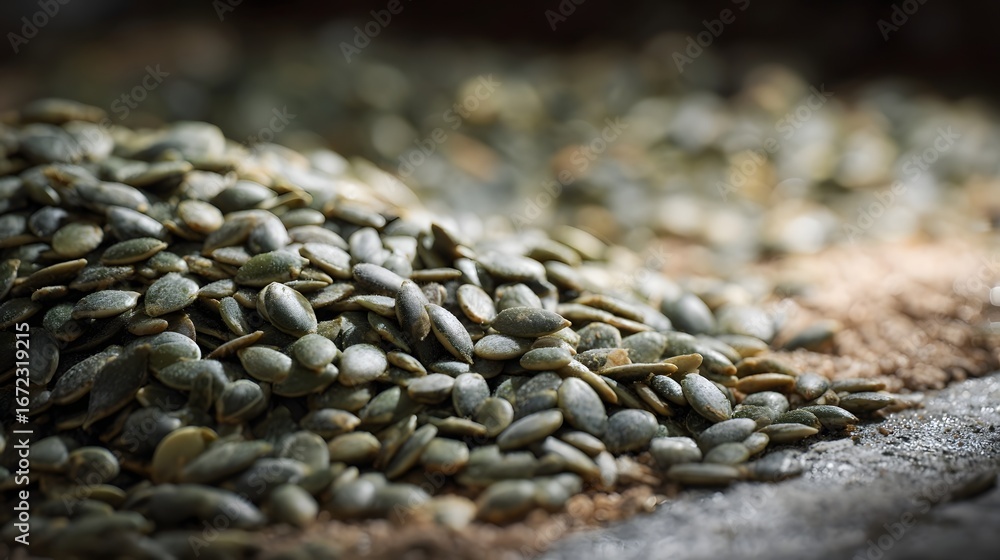 Obraz premium Pumpkin seeds drying on a tray in the sunlight