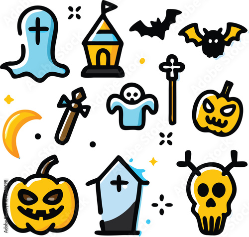Collection of black halloween themed graphic elements