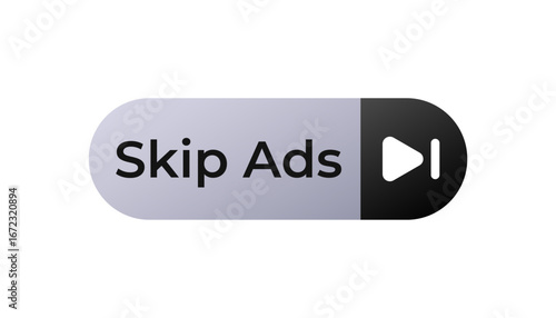 Oval skip ads button featuring a bold play icon, designed for quick tv show and video navigation.