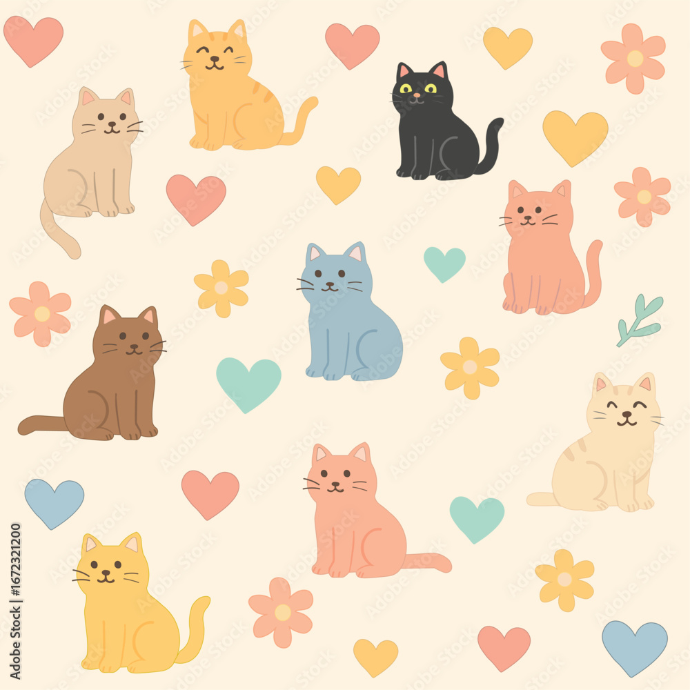 Obraz premium cute cat seamless pattern 