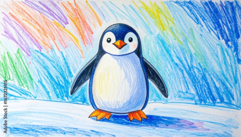 Fototapeta premium Cheerful Penguin Cartoon Drawing