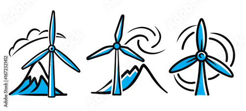 icon set of wind turbine