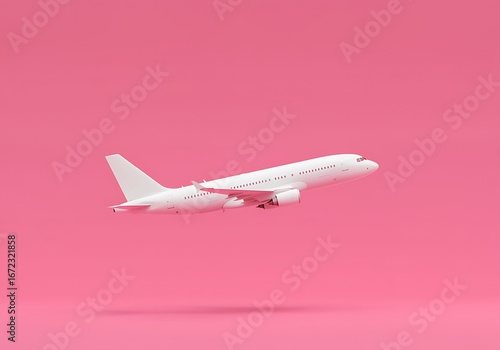 Wallpaper Mural Aerodynamic White Airplane Taking Flight Against a Vibrant Pink Backdrop for Modern Air Travel Concepts Torontodigital.ca