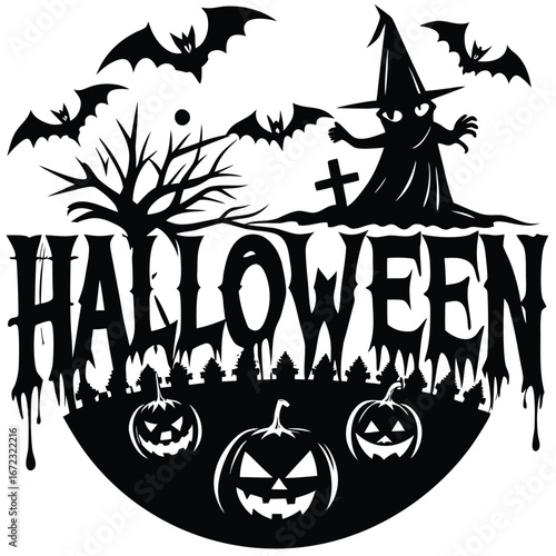 Festive halloween graphic with bold hal text