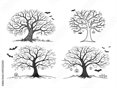 coloring page line art the helloween tree black vector bundle