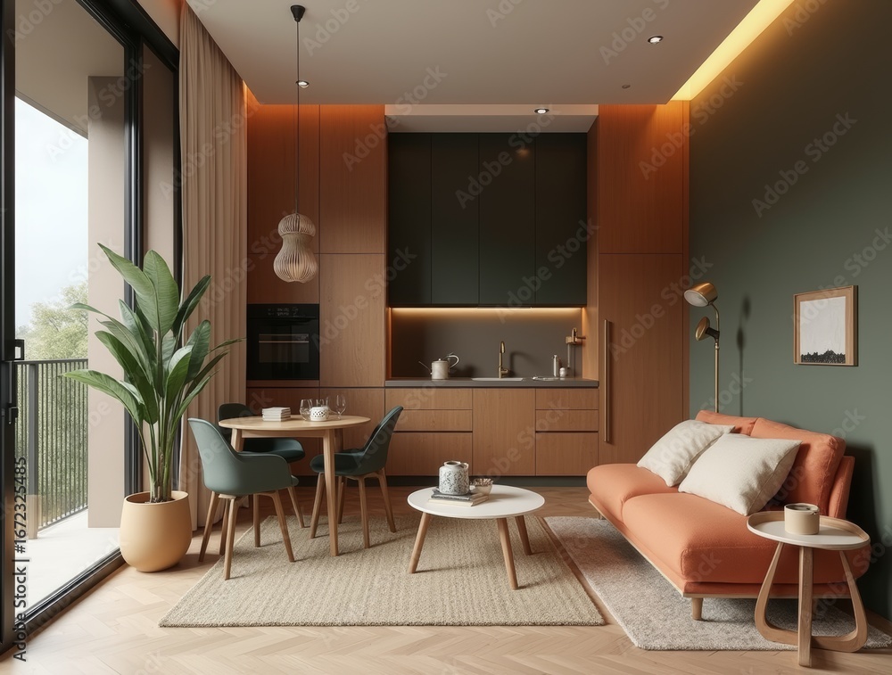 Fototapeta premium a_modern_interior_concept_for_a_small_studio_apartment