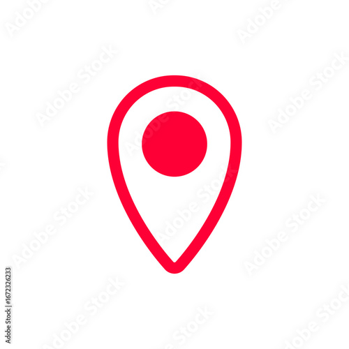 A red location pin with a circle in the center, showcasing a simple and clear geometric style. Free Download A red location pin with a circle in the center, showcasing a simple and clear geometric style. - GFXLoad