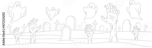 Halloween graveyard ghosts zombie hands tombstones spooky horror death creepy night
