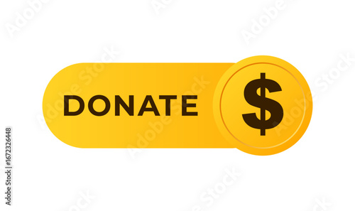 Yellow donate button with dollar sign symbol for online charity and support contributions.
