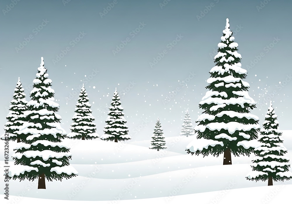 Obraz premium Serene winter scene with snow-covered evergreen trees in a peaceful landscape