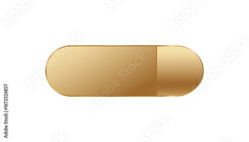 A shiny golden capsule with a smooth finish. modern and minimalistic, with an elegant and sleek design.