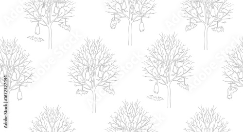 Halloween bats pattern spooky trees monochrome october holiday celebration night