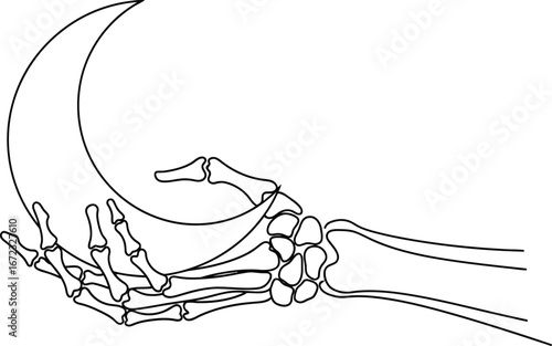 Skeleton hand moon crescent bone spooky halloween death night dark horror occult art