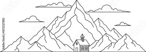 Mountain range cabin nature landscape outdoors travel adventure scenic peak sky