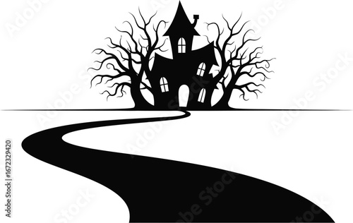Haunted house spooky halloween silhouette gothic mansion horror creepy trees