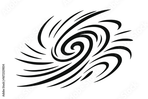 Abstract swirl lines vector. Minimalist black and white vortex. Dynamic energy movement concept. Wind, tornado, or hurricane icon. Power, flow, speed, storm symbol illustration.