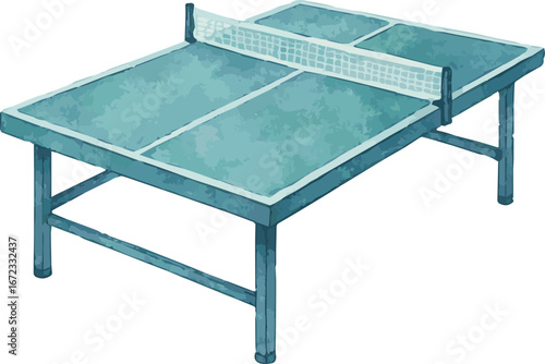 Watercolor vector illustration of a table tennis table