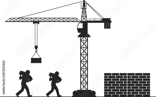Construction site crane workers building industry architecture engineering job