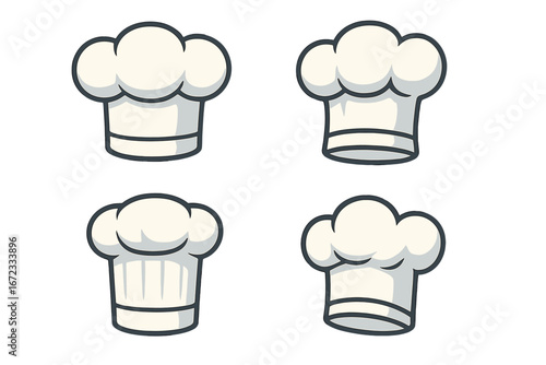 Set of Chef Hats in Various Styles for Culinary Design, Cooking Icon Collection, Vector Cartoon Illustration with Transparent Background, Kitchen Headwear Symbols