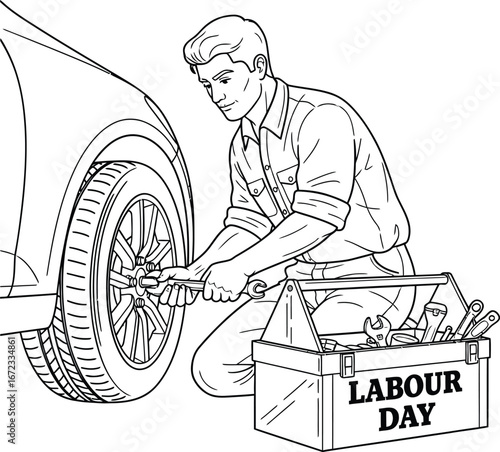 Labour day mechanic car repair service maintenance auto vehicle industry toolkit job