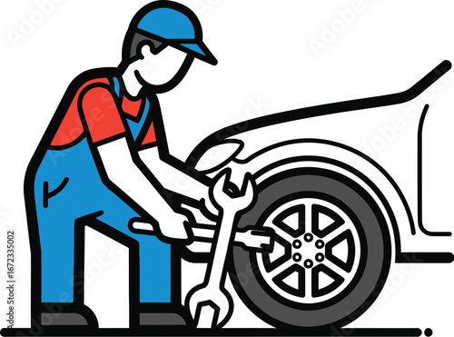 Mechanic car repair service auto maintenance vehicle automotive wrench tire fix job